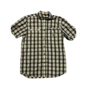 Carhartt Force Mens Medium Plaid Gray Yellow Short Sleeve Relaxed Fit Shirt